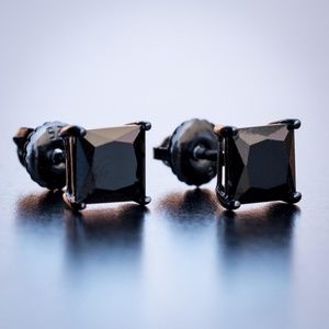 Men’s Small CZ Black Screw Back Stud Earrings